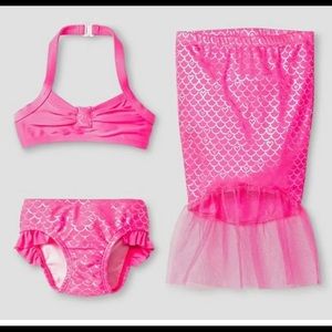 Girls Mermaid swimsuit 3piece set Pink
